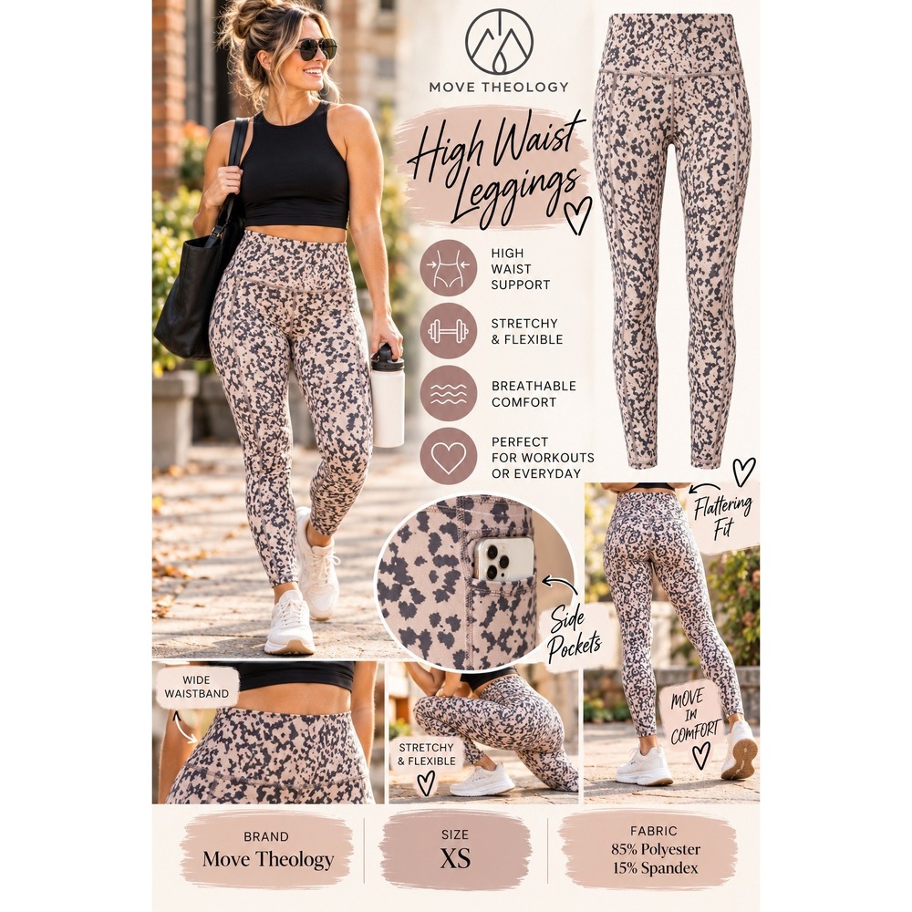 Tan Gray Leopard Animal Print High Waist Leggings Workout Yoga Pants Womens XS
